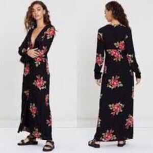 Amuse Society Women's All Buttoned Up Black Floral Maxi Dress Size Mediu…